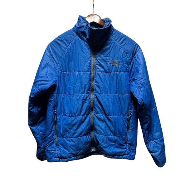 The North Face Men’ Royal Blue Long Sleeve Mock Neck Full-Zip Puffer Jacket Sz M - Picture 1 of 9